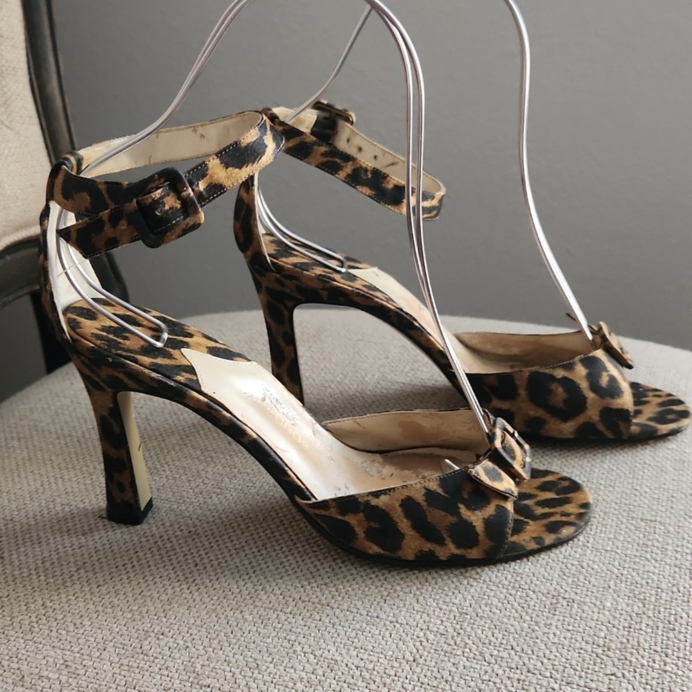 Leopard Print Ankle Strap High Heel Sandals - Brown
